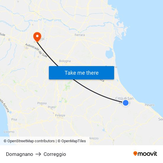 Domagnano to Correggio map
