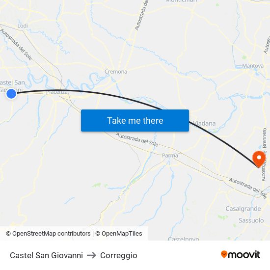 Castel San Giovanni to Correggio map