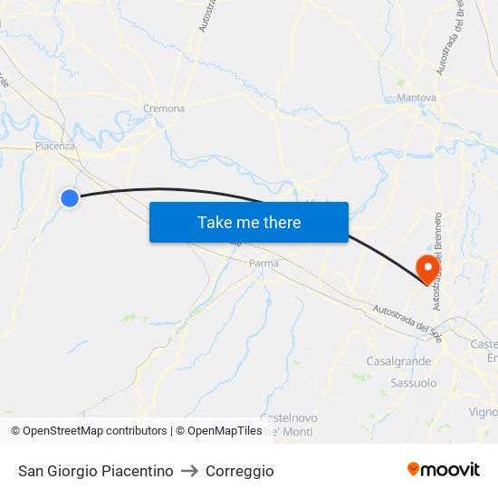San Giorgio Piacentino to Correggio map
