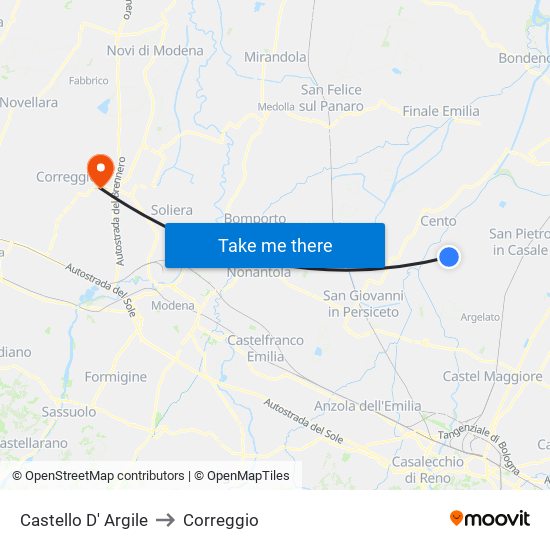 Castello D' Argile to Correggio map
