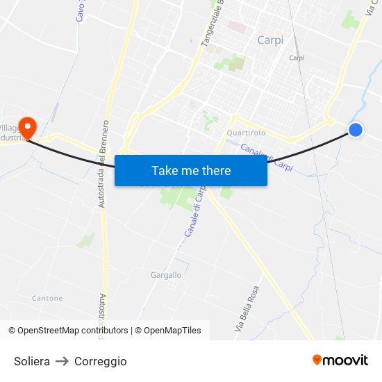 Soliera to Correggio map