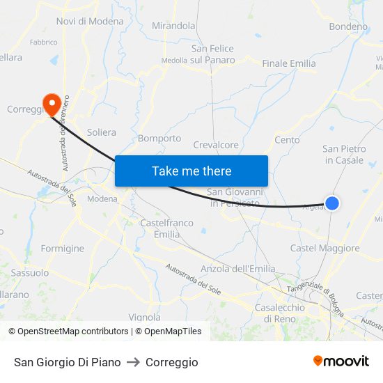 San Giorgio Di Piano to Correggio map