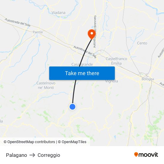 Palagano to Correggio map