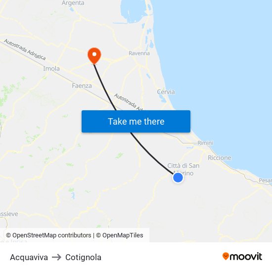 Acquaviva to Cotignola map