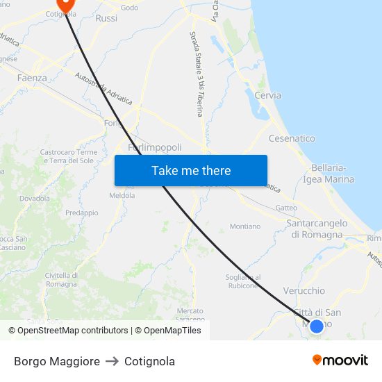 Borgo Maggiore to Cotignola map