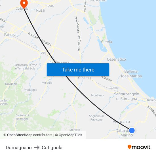 Domagnano to Cotignola map