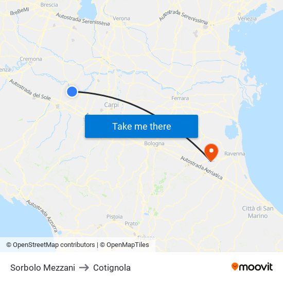 Sorbolo Mezzani to Cotignola map