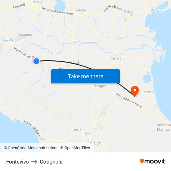 Fontevivo to Cotignola map