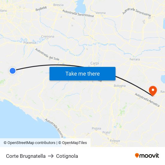Corte Brugnatella to Cotignola map