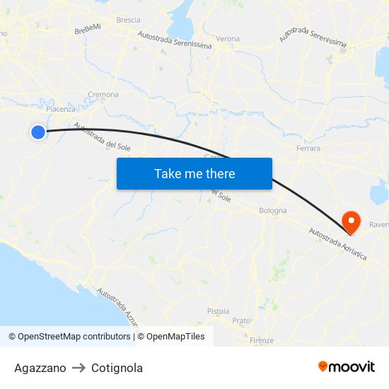 Agazzano to Cotignola map