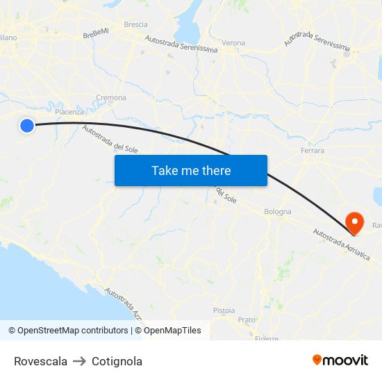 Rovescala to Cotignola map