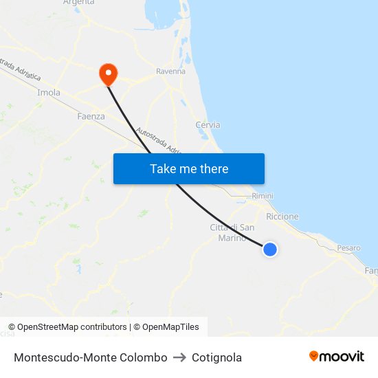 Montescudo-Monte Colombo to Cotignola map