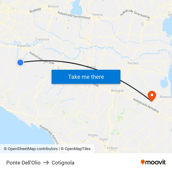 Ponte Dell'Olio to Cotignola map