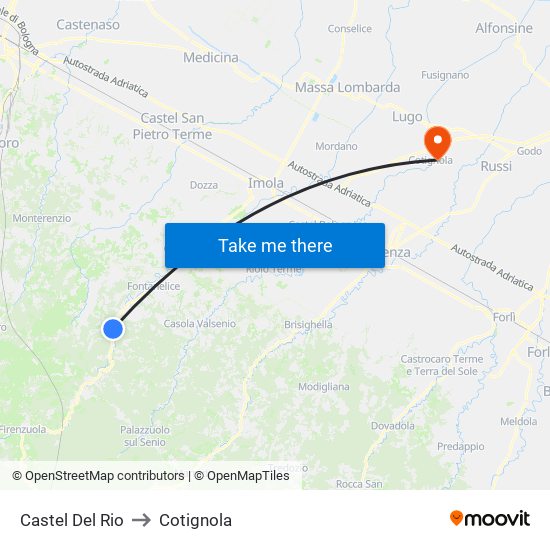 Castel Del Rio to Cotignola map