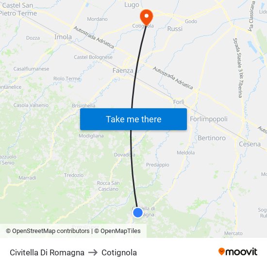 Civitella Di Romagna to Cotignola map