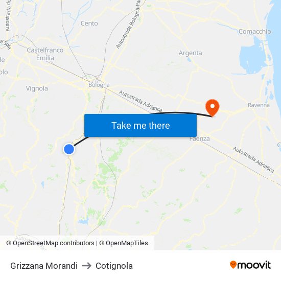 Grizzana Morandi to Cotignola map