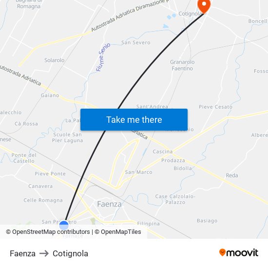 Faenza to Cotignola map