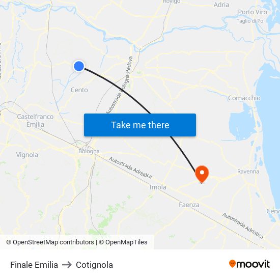 Finale Emilia to Cotignola map
