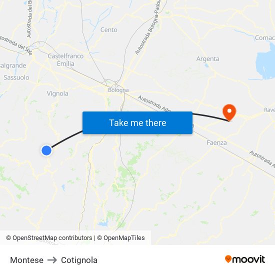 Montese to Cotignola map