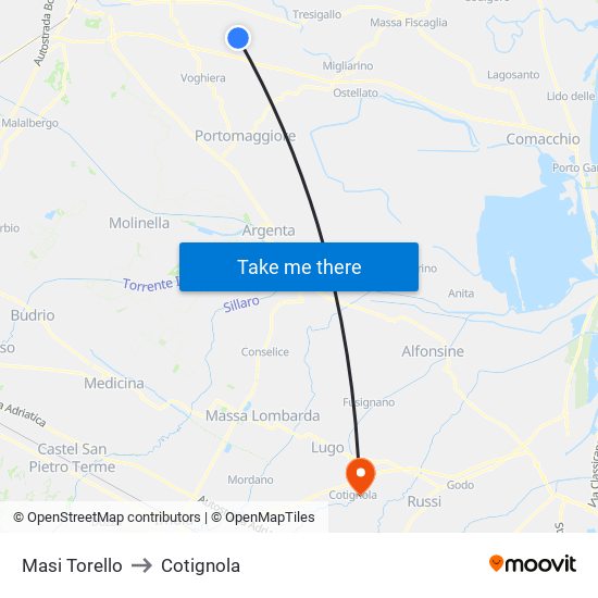 Masi Torello to Cotignola map
