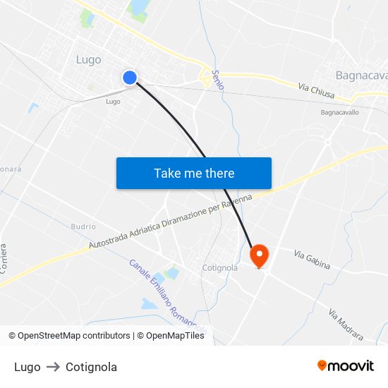 Lugo to Cotignola map
