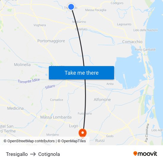 Tresigallo to Cotignola map