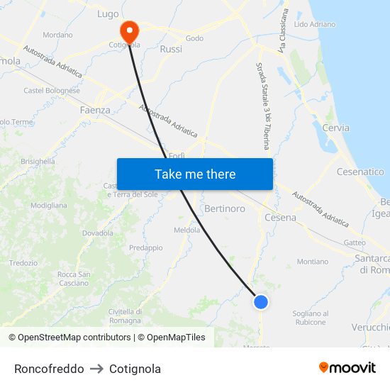 Roncofreddo to Cotignola map