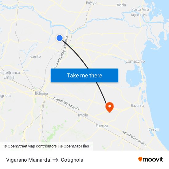 Vigarano Mainarda to Cotignola map