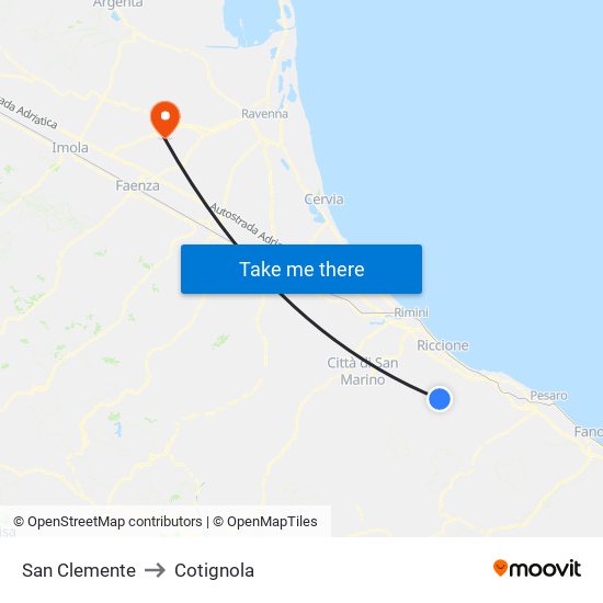 San Clemente to Cotignola map