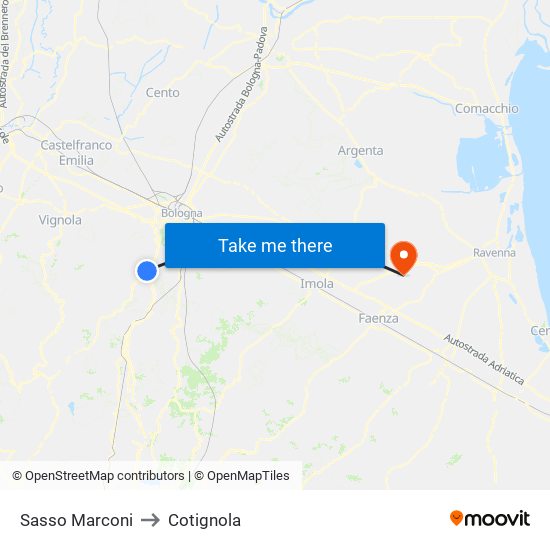 Sasso Marconi to Cotignola map