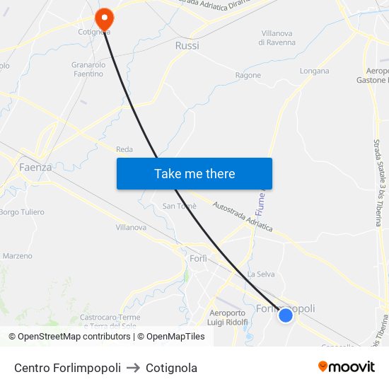 Centro Forlimpopoli to Cotignola map