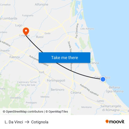 L. Da Vinci to Cotignola map