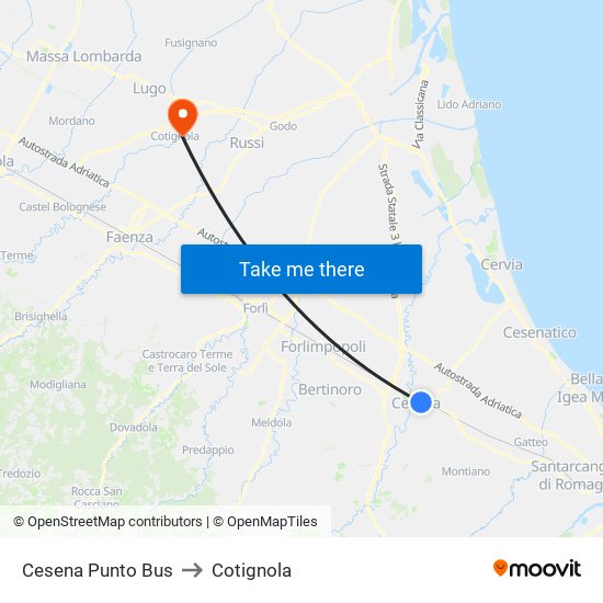 Cesena Punto Bus to Cotignola map
