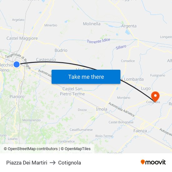 Piazza Dei Martiri to Cotignola map