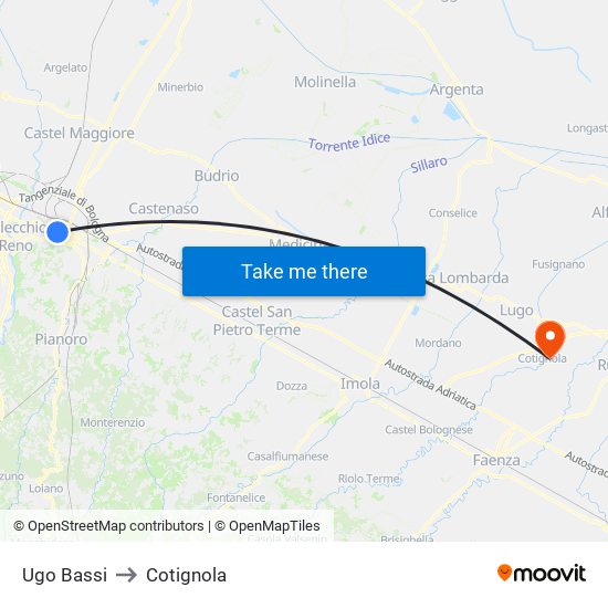 Ugo Bassi to Cotignola map