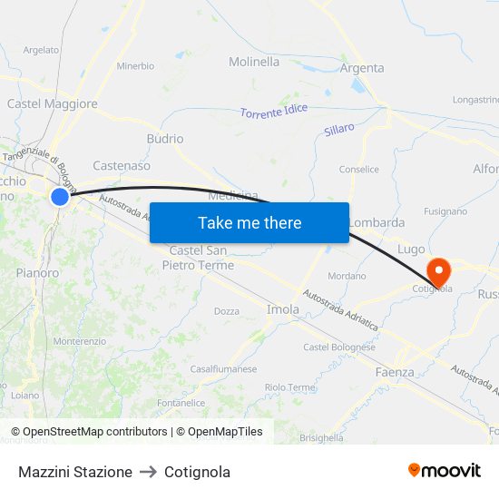 Mazzini Stazione to Cotignola map