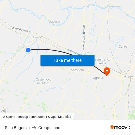 Sala Baganza to Crespellano map
