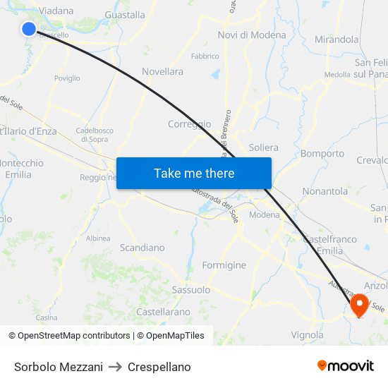 Sorbolo Mezzani to Crespellano map