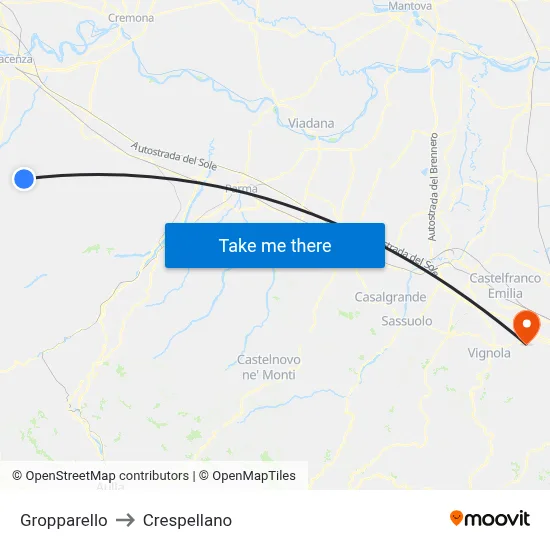 Gropparello to Crespellano map