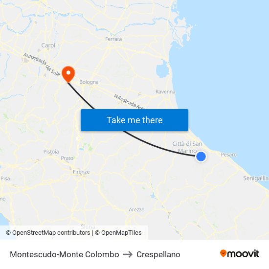 Montescudo-Monte Colombo to Crespellano map