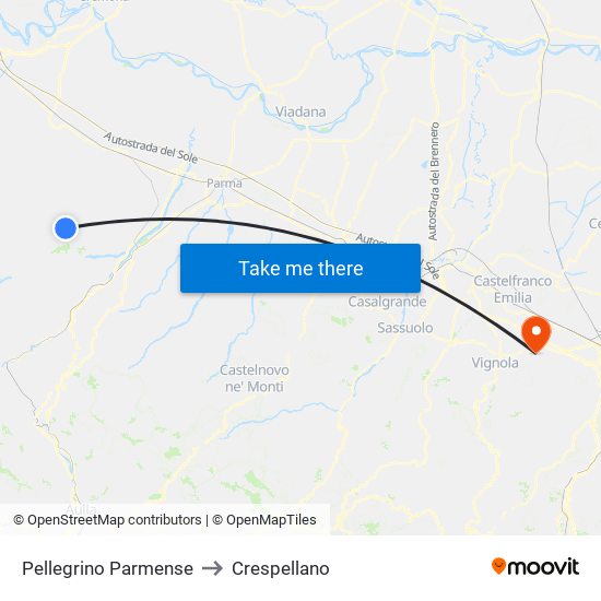 Pellegrino Parmense to Crespellano map