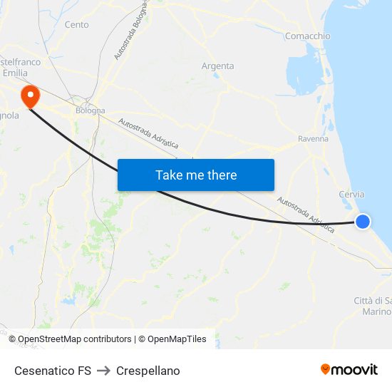 Cesenatico FS to Crespellano map