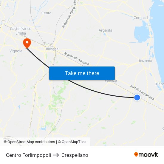 Centro Forlimpopoli to Crespellano map