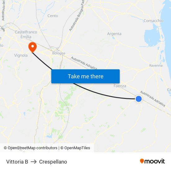Vittoria B to Crespellano map