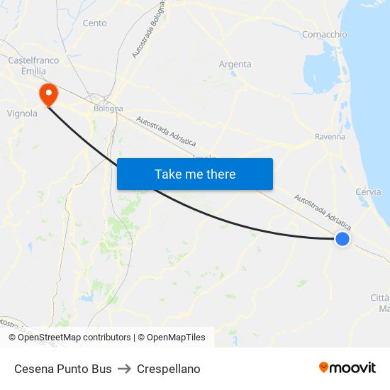 Cesena Punto Bus to Crespellano map