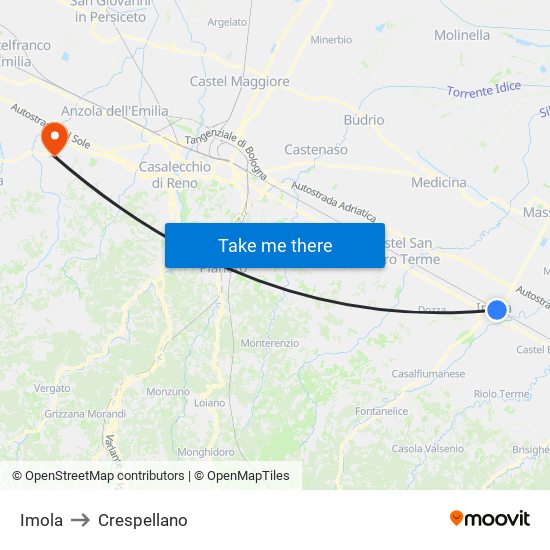 Imola to Crespellano map