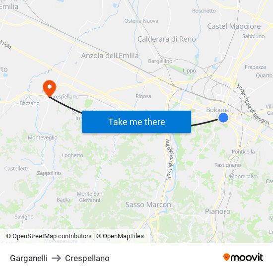 Garganelli to Crespellano map