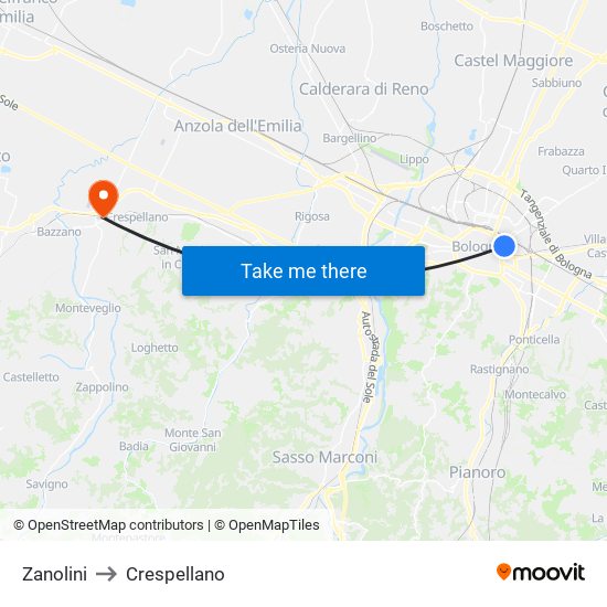 Zanolini to Crespellano map