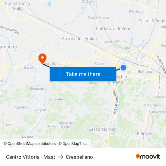 Centro Vittoria - Mast to Crespellano map