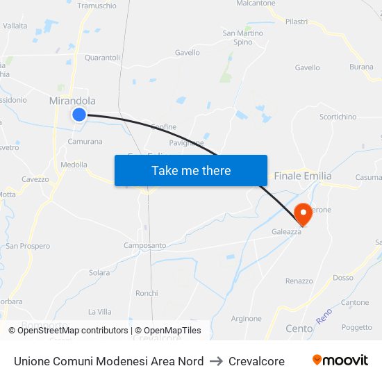 Unione Comuni Modenesi Area Nord to Crevalcore map